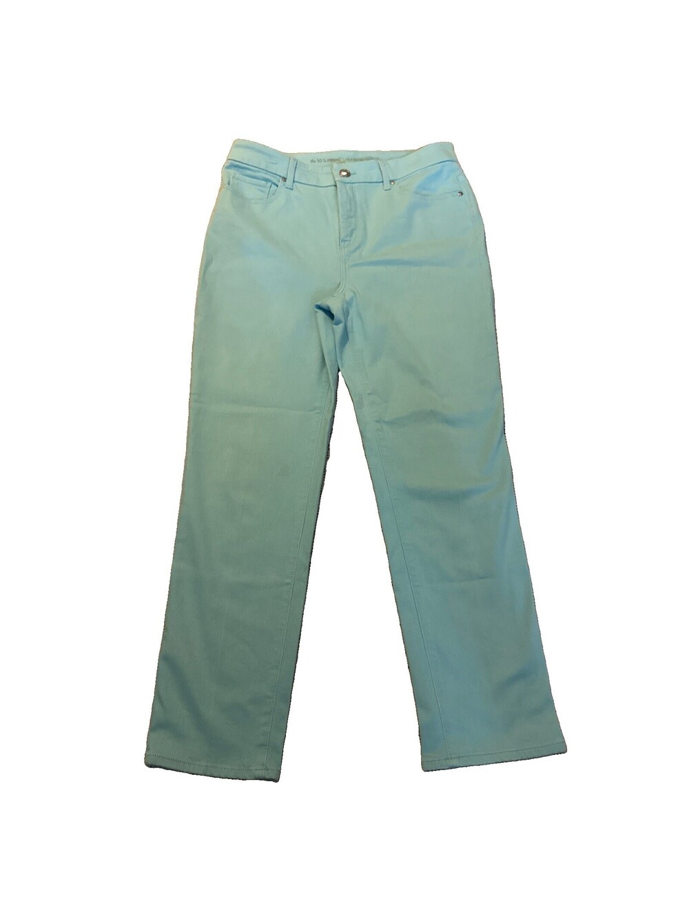 Chico's So Slimming Girlfriend Crop Pants Size 1 Aqua Blue Denim Jeans Stretch